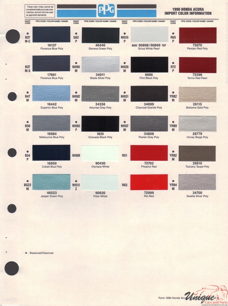 1990 Acura Paint Charts PPG